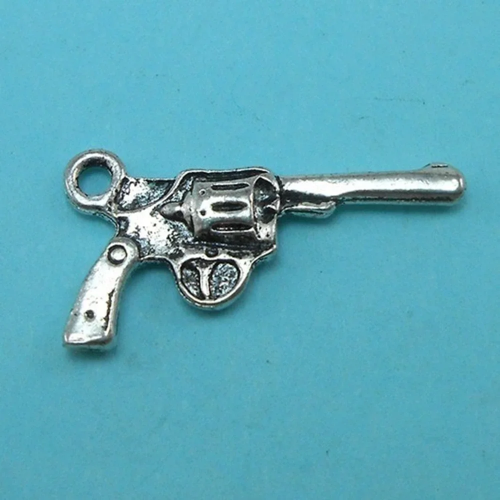 10pcs Gun Charms silver tone handgun‎ revolver